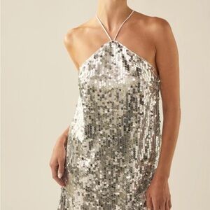 Silver Sequin Halter Mini Dress